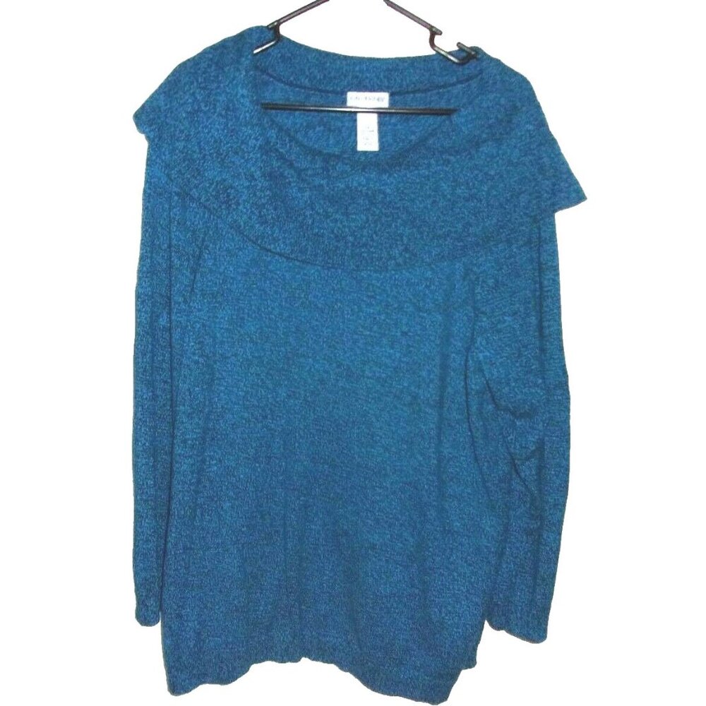 Catherines Turquoise Black Blended Long Sleeve High Neck Sweater 2X 22/24W